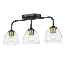  6958-3SF BLK-BCB-CLR - Roxie 3 Light Semi-Flush in Matte Black with Brushed Champagne Bronze Accents and Clear Glass Shade